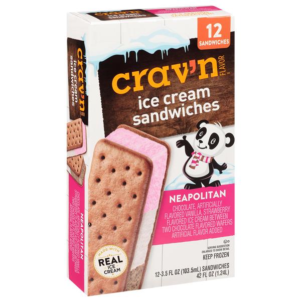 Crav'n Flavor Ice Cream Sandwiches, Neapolitan 12-3.5 fl oz | Hy