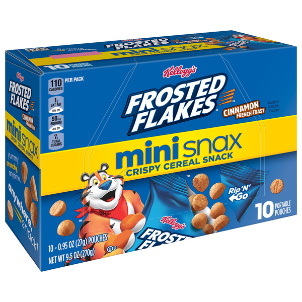 Frosted Flakes Mini Snax, Cinnamon French Toast Cereal Snack, 10-0.95 ...