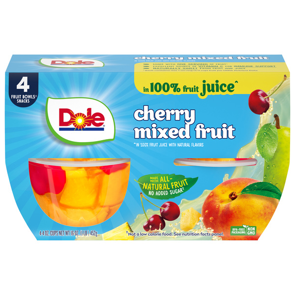 Dole Cherry Mixed Fruit In 100% Fruit Juice 4 Count | Hy-Vee