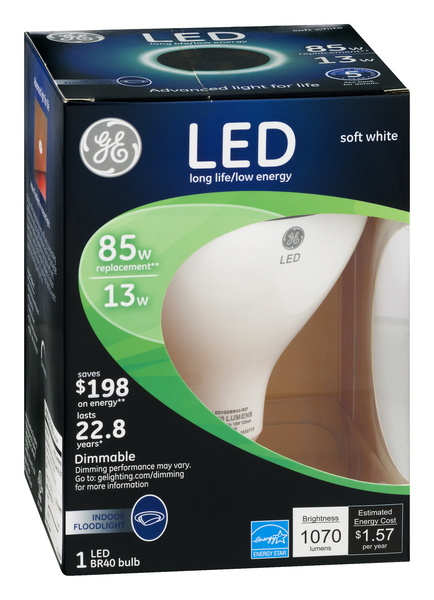 GE LED Indoor Floodlight Soft White 13 Watt Bulb, image courtesy of Hy-Vee