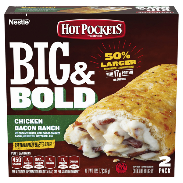 Hot Pockets Big & Bold Chicken Bacon Ranch Frozen Sandwich 2 Ct
