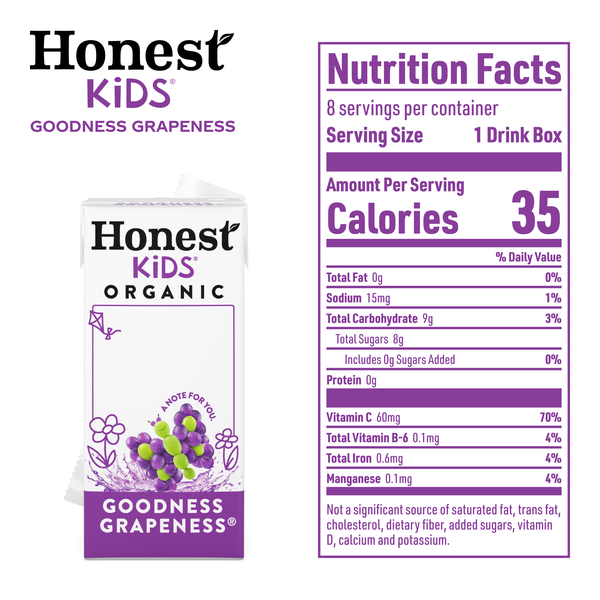 Honest Kids Goodness Grapeness Organic Juice Drink Cartons, 6 fl