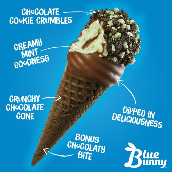 Blue Bunny Mini Swirls Mint Cookie Crunch Cones, Frozen Dessert, 8