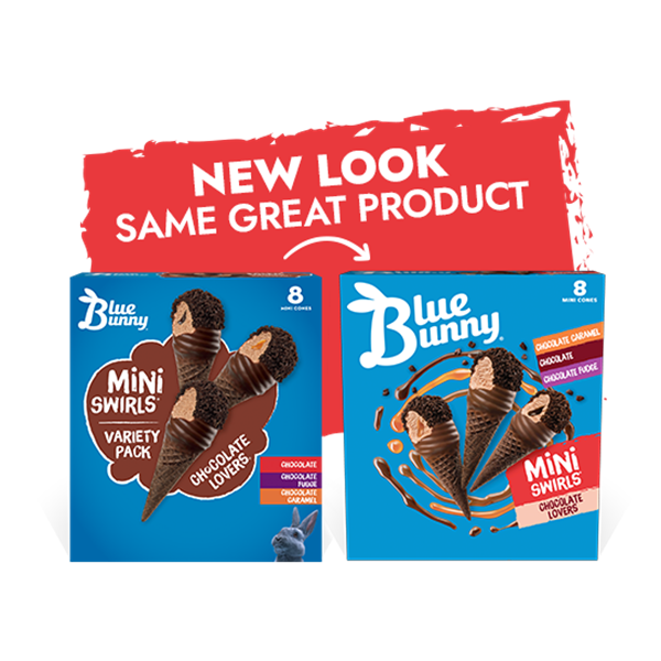 Blue Bunny Mini Swirls Chocolate Lovers Cones, Frozen Dessert, 8