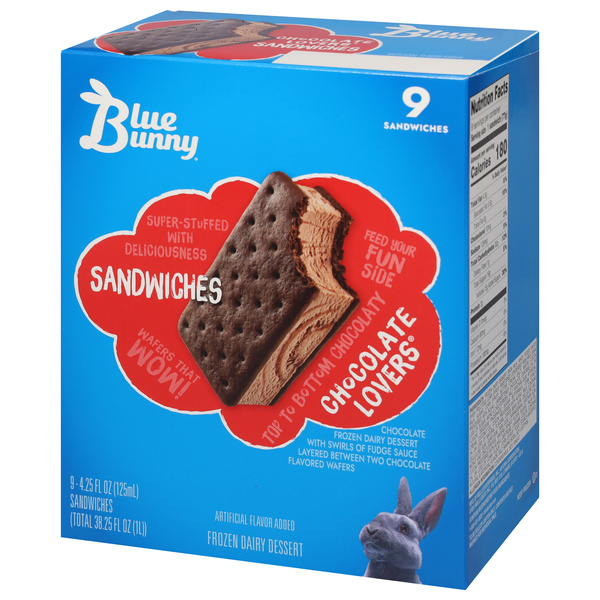 Blue Bunny Chocolate Lovers Ice Cream Sandwiches 9-4.25 Fl.Oz