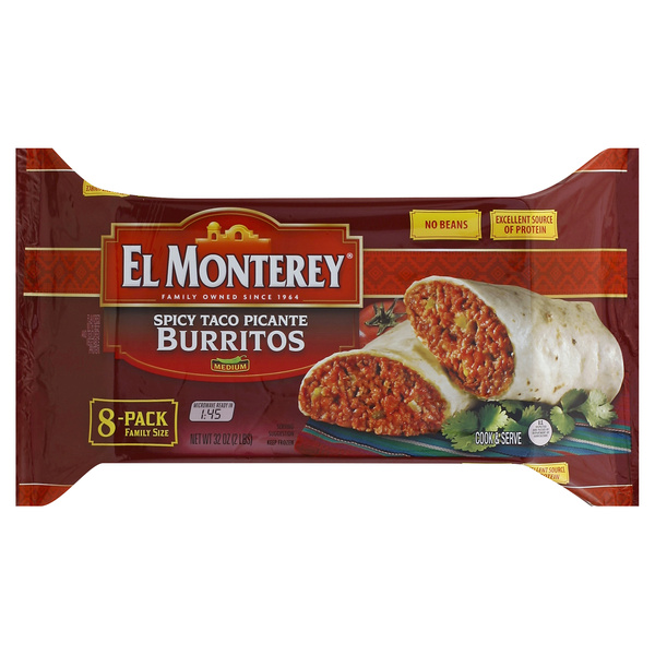 El Monterey Spicy Taco Picante Burritos 8Pk | Hy-Vee Aisles Online