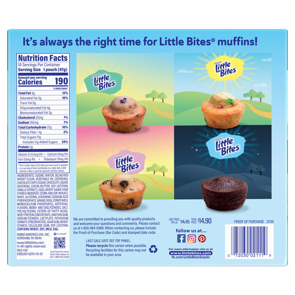 Little Bites Chocolate Chip Muffins, 10 packs, Mini Muffins, 16.5
