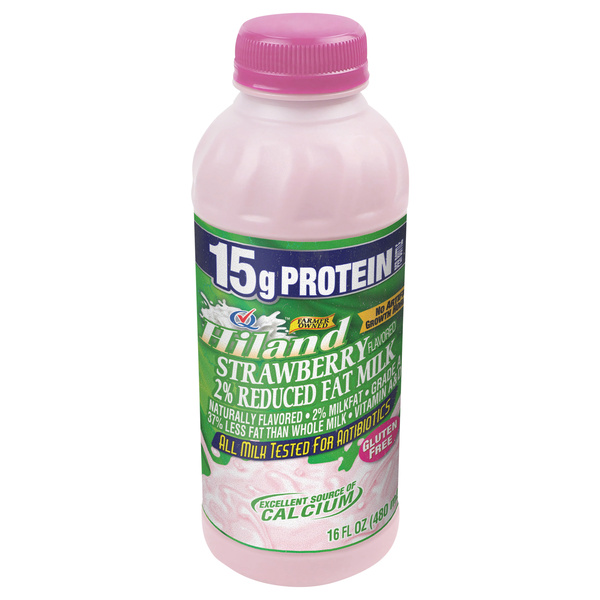 Hiland 2% Reduced Fat Strawberry Milk, Pint, 16 Fl Oz | Hy-Vee