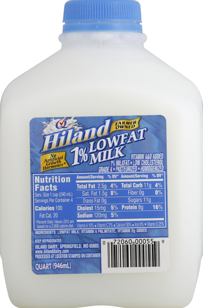 Milk♡ページ Hiland 1% Milkfat, Low Fat Milk, Quart 32 Fl Oz | Hy-Vee Aisles