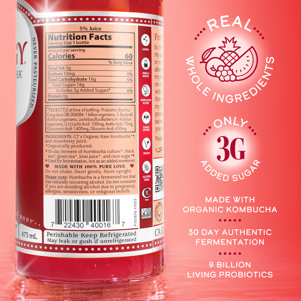 GT's Synergy Raw Strawberry Serenity Kombucha 16 oz | Hy-Vee