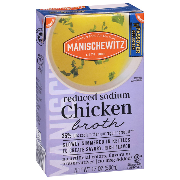 Manischewitz Reduced Sodium Chicken Broth 17 oz, image courtesy of Hy-Vee