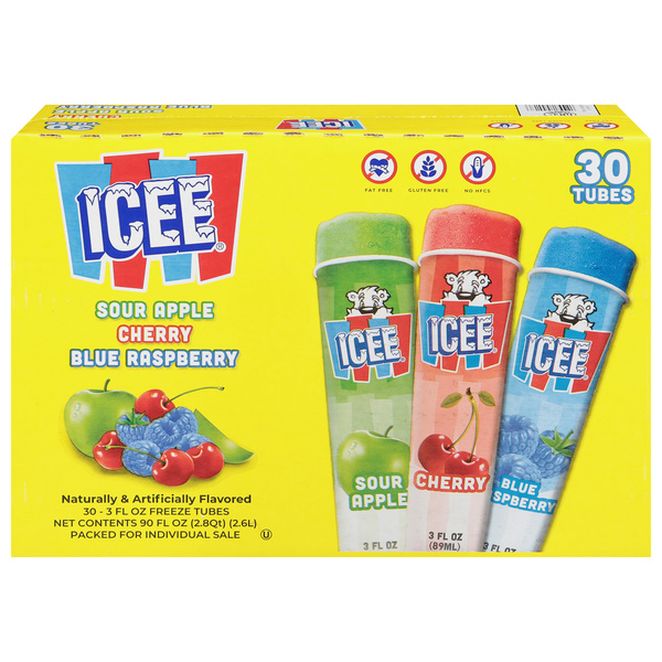 Icee Cherry, Sour Apple And Blue Raspberry Freeze Tubes Variety