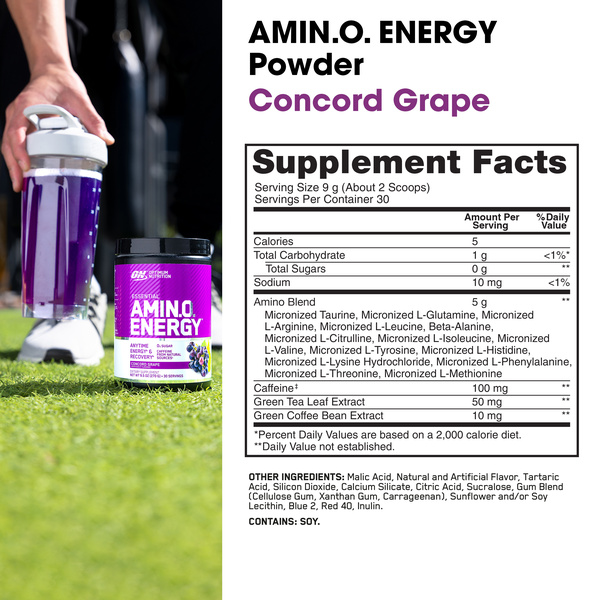 Optimum Nutrition Amino Energy, Concord Grape, 30 Servings | Hy