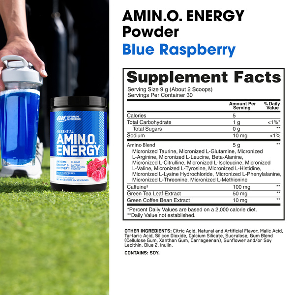 Optimum Nutrition Amino Energy, Blue Raspberry, 30 Servings | Hy