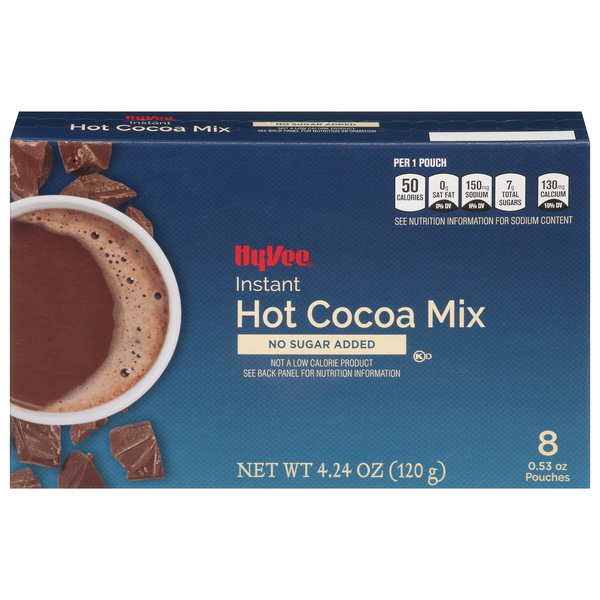 Hy-Vee No Sugar Added Instant Hot Cocoa Mix 8-0.53 oz Pouches | Hy