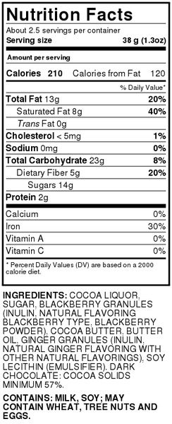 Zöet Dark Chocolate with Blackberry & Ginger 57% Cacao | Hy-Vee