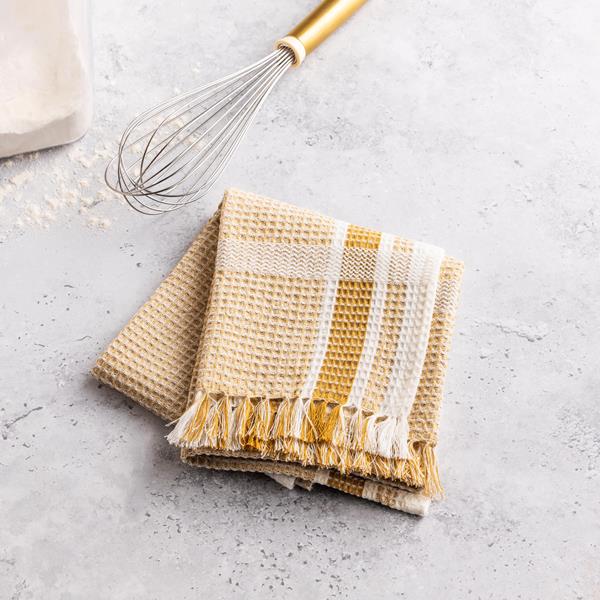Hy-Vee Seasons Waffle Tea Towel in White and Honey Mustard | Hy