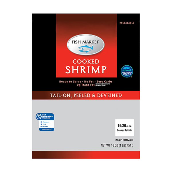 Fish Market Cooked Shrimp 16-20 Ct, Tail-On Peeled & Deveined | Hy