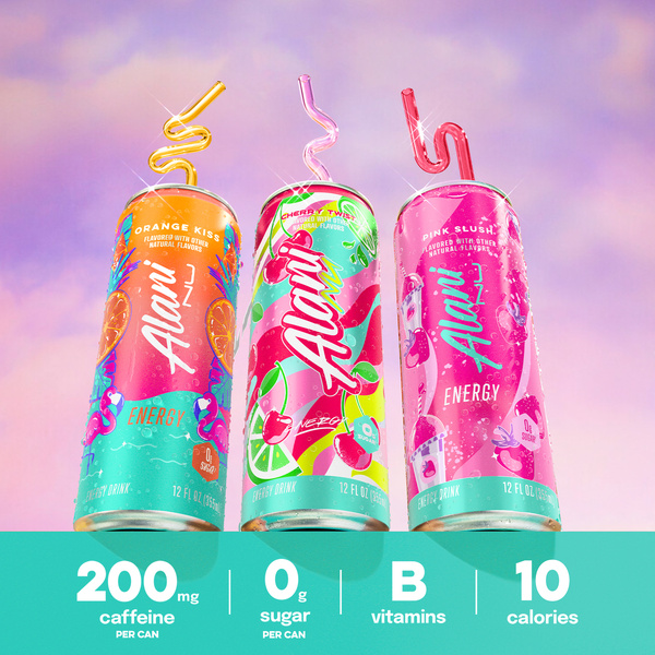 Alani Energy Drink Variety Pack, Orange Kiss, Cherry Twist, Pink