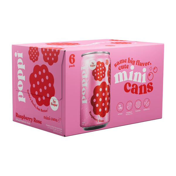 Poppi Prebiotic Raspberry Rose Mini Cans Soda 6Pk | Hy-Vee Aisles