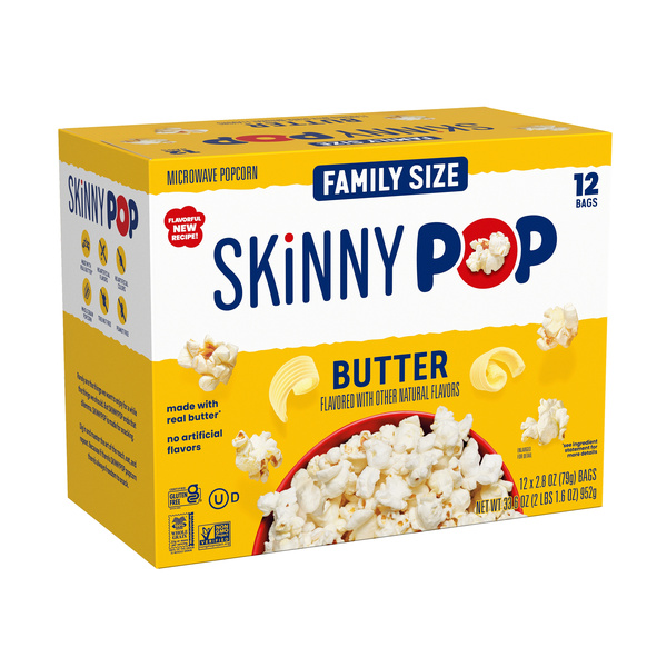 SkinnyPop Butter Microwave Popcorn Family Size, 12-2.8 oz Bags