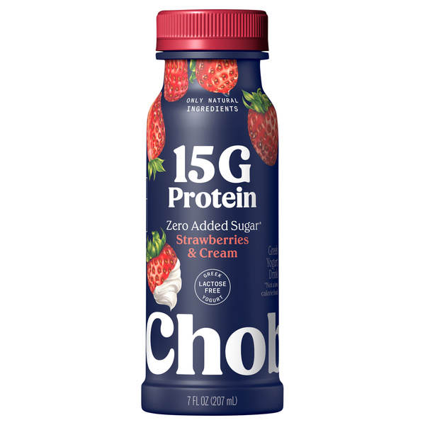 Chobani Zero Added Sugar Strawberries & Cream Greek Yogurt Drink 7