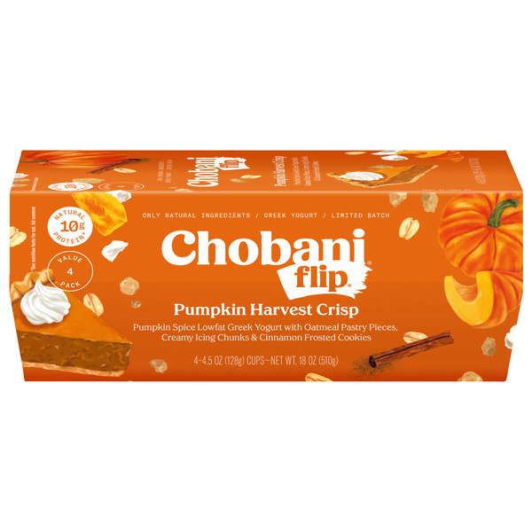 Chobani Flip Low-Fat Greek Yogurt Pumpkin Harvest Crisp 4.5oz 4PK