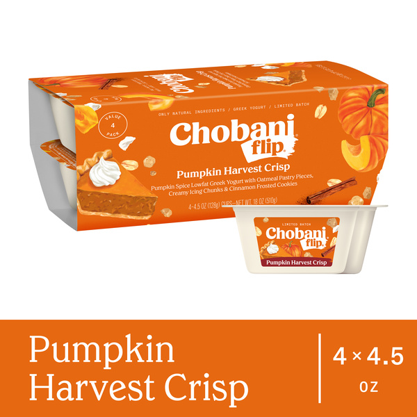 Chobani Flip Low-Fat Greek Yogurt Pumpkin Harvest Crisp 4.5oz 4PK