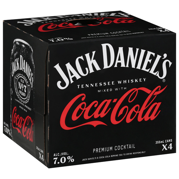 Jack & Coke, Jack Daniels Tennessee Whiskey & Coca Cola 4 Pack