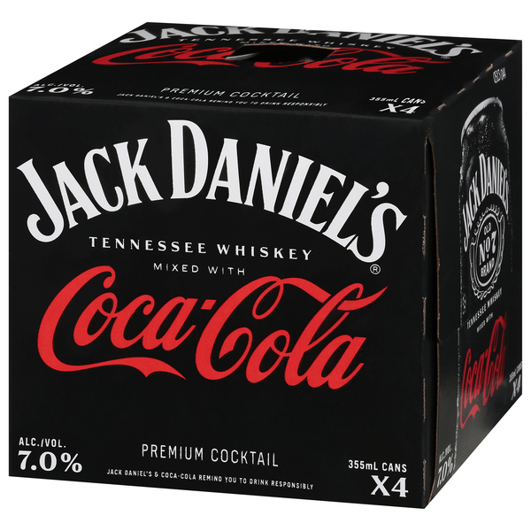 Jack & Coke, Jack Daniels Tennessee Whiskey & Coca Cola 4 Pack