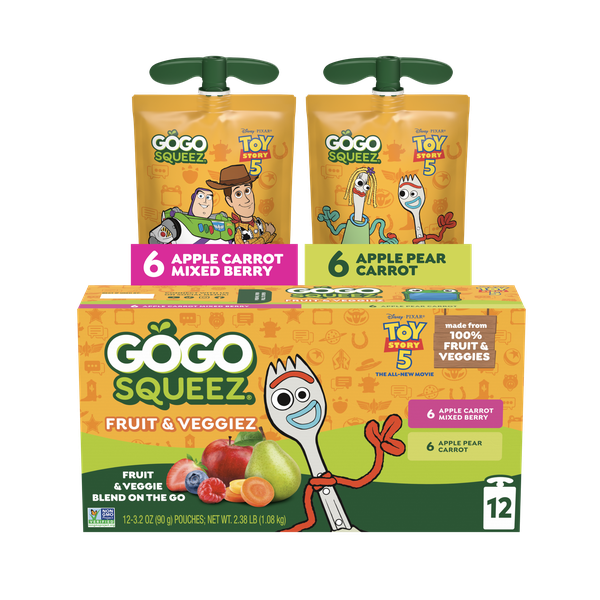GoGo squeeZ Toy Story 5 Fruit & VeggieZ Variety Pack, 3.2 oz (12
