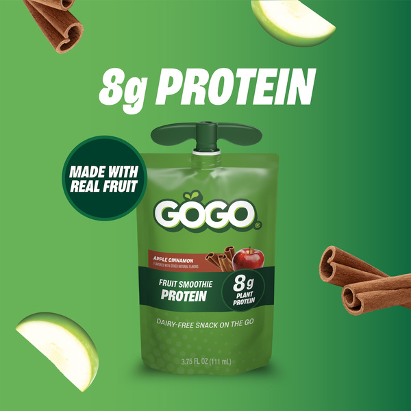 GOGO 8g Protein Apple Cinnamon Fruit Smoothie On The Go Pouches