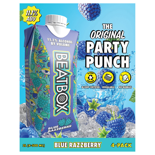 BeatBox Blue Razzberry Wine Cocktail, 11.1% ABV, 4 Pack, 500 mL
