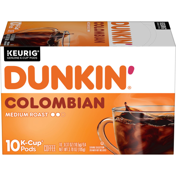 Dunkin' Colombian Medium Roast Coffee, Keurig K-Cup Pods, 10 Count