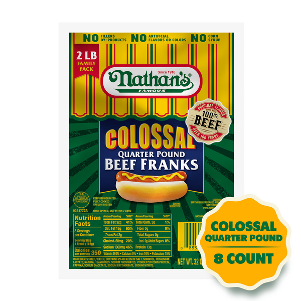 Nathan's Family Pack Colossal Quarter Pound Beef Franks 32 oz | Hy