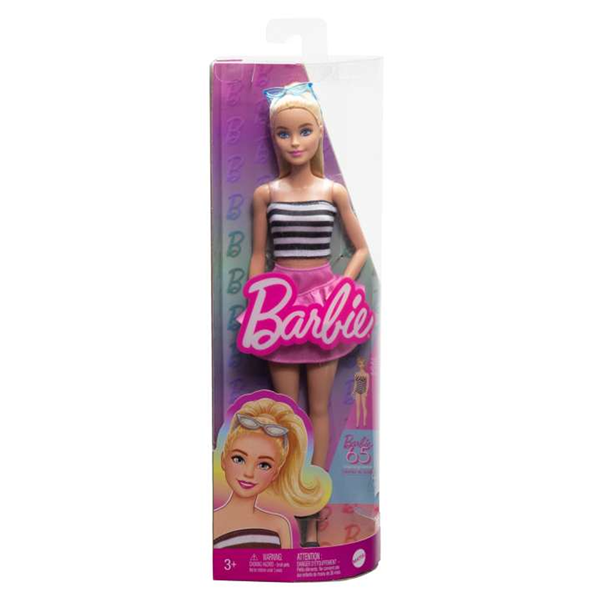 Barbie Fashionistas Doll #213, Blonde With Striped Top, Pink Skirt