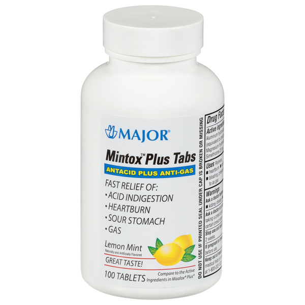 Major Antacid Plus Anti-Gas Lemon Mint Mintox Plus Tabs 100