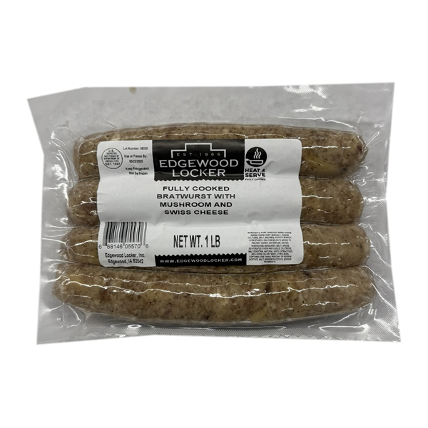 Edgewood Locker Fully Cooked Bratwurst With Mushroom And Swiss