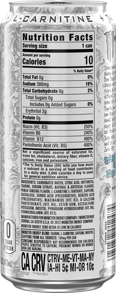 Monster Energy, Zero Ultra, Sugar Free Energy Drink, 12 Pack - 16