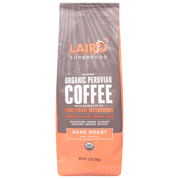 Laird Superfood Coffee, Ground, Dark Roast, Organic Peruvian