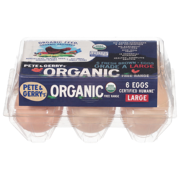 Pete and Gerrys Fresh Brown Free Range Organic Eggs Large 6 ea