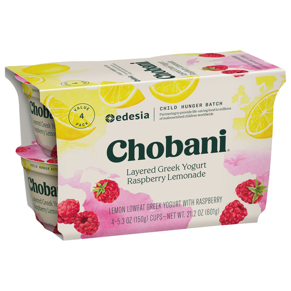 Chobani Yogurt, Greek, Raspberry Lemonade, Layered, Value 4 Pack