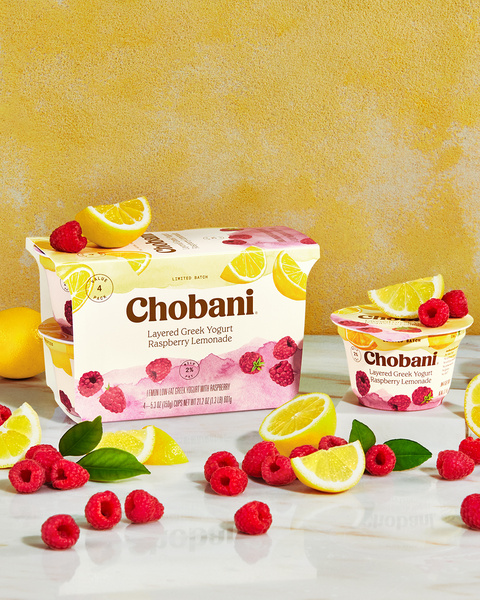 Chobani Yogurt, Greek, Raspberry Lemonade, Layered, Value 4 Pack