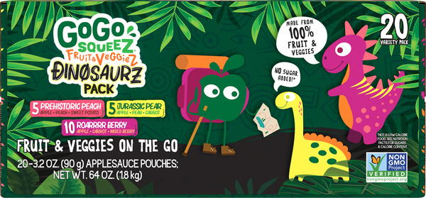 GoGo squeeZ Fruit & VeggieZ No Sugar Added Dino Variety Applesauce