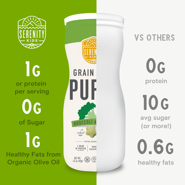 Serenity Kids Grain Free Puffs, Broccoli & Spinach, Bone Broth