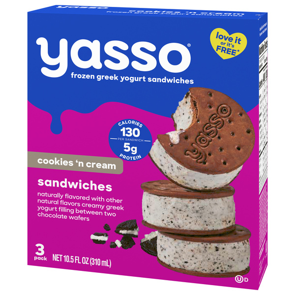 Yasso Greek Yogurt Sandwiches, Cookies 'N Cream, 3-3.5 fl oz | Hy