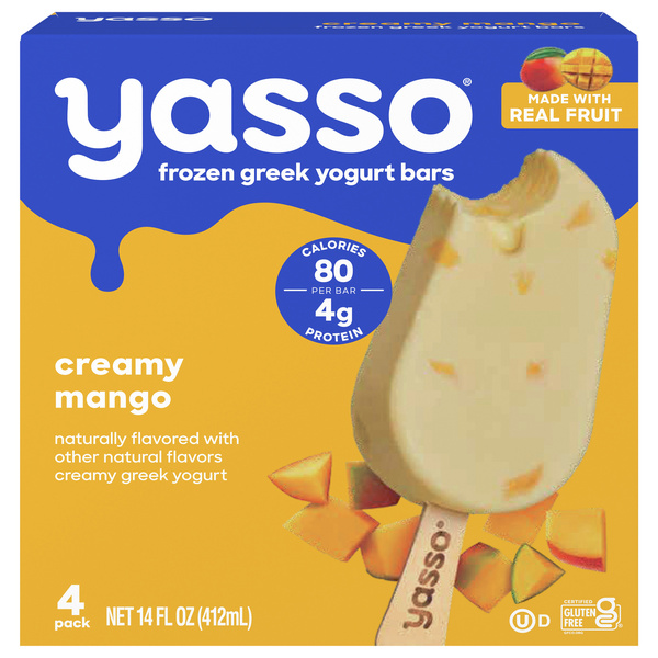 Yasso Greek Yogurt Bars, Creamy Mango, 4-3.5 fl oz | Hy-Vee Aisles