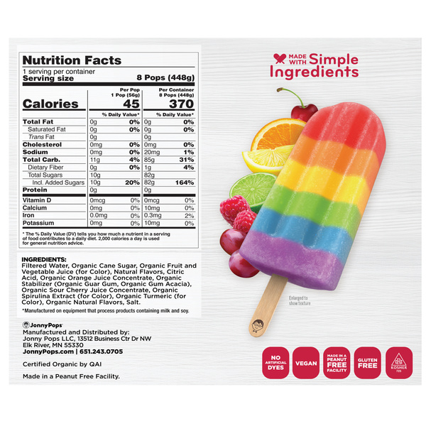 JonnyPops Organic Rainbow Fruit Stacks Frozen Pops 8Ct | Hy-Vee