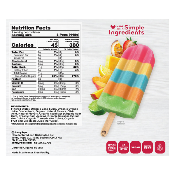 JonnyPops Organic Tropical Paradise Punch Frozen Pops 8Ct | Hy-Vee
