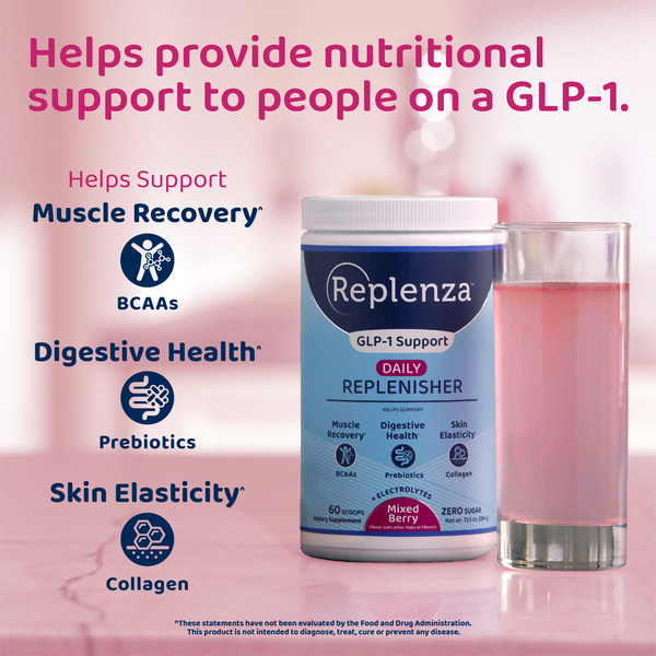 replenza dietary fiber supplement glp-1 Daily Replenisher - Drink Mix Powder for & Semaglutide Weight Loss Support Mixed Berry Replenza™ GLP-1 Support Daily Replenisher